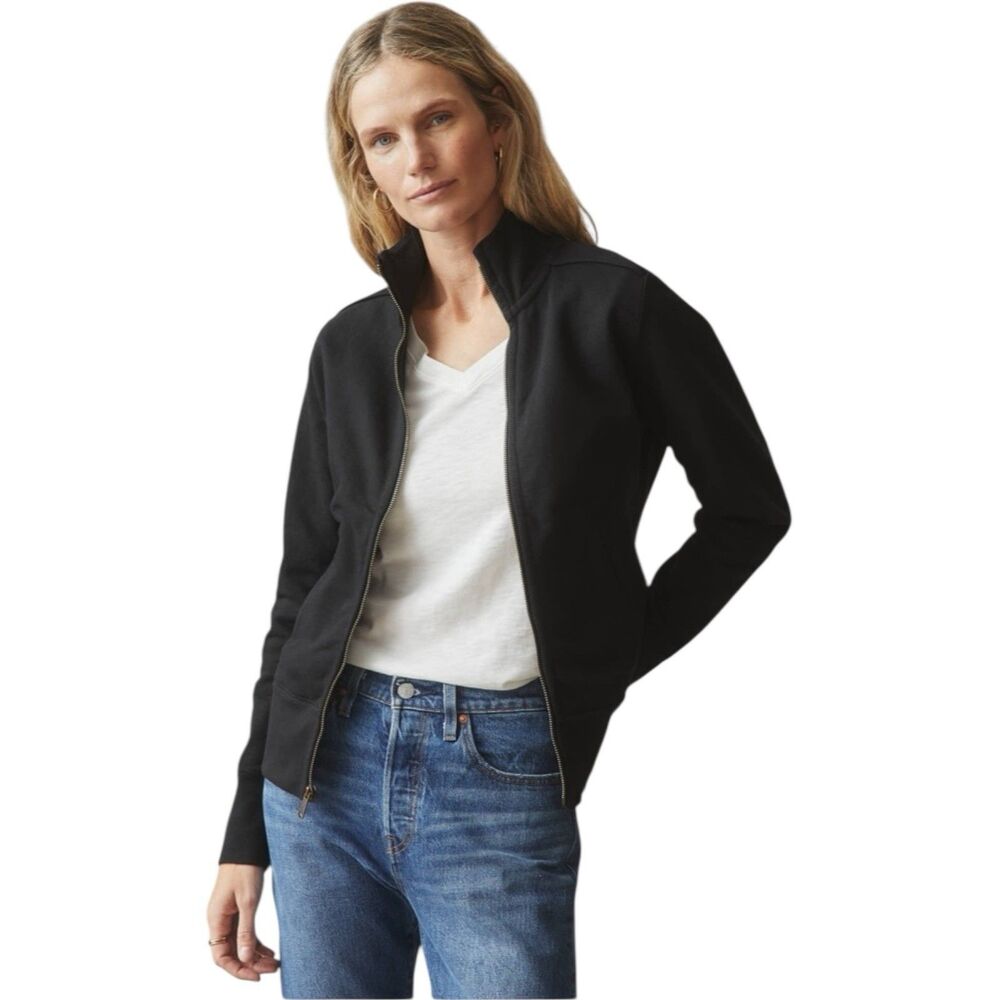 American Giant Moto Jacket Women Large Black Full Zip Heavyweight Fitted USA NEW